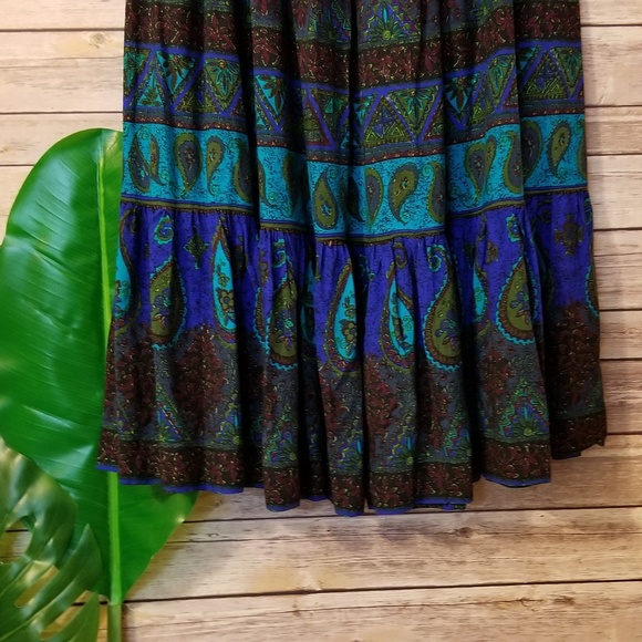Vintage ❤ Boho Paisley Ruffle Maxi Layered Skirt - Picture 2 of 7